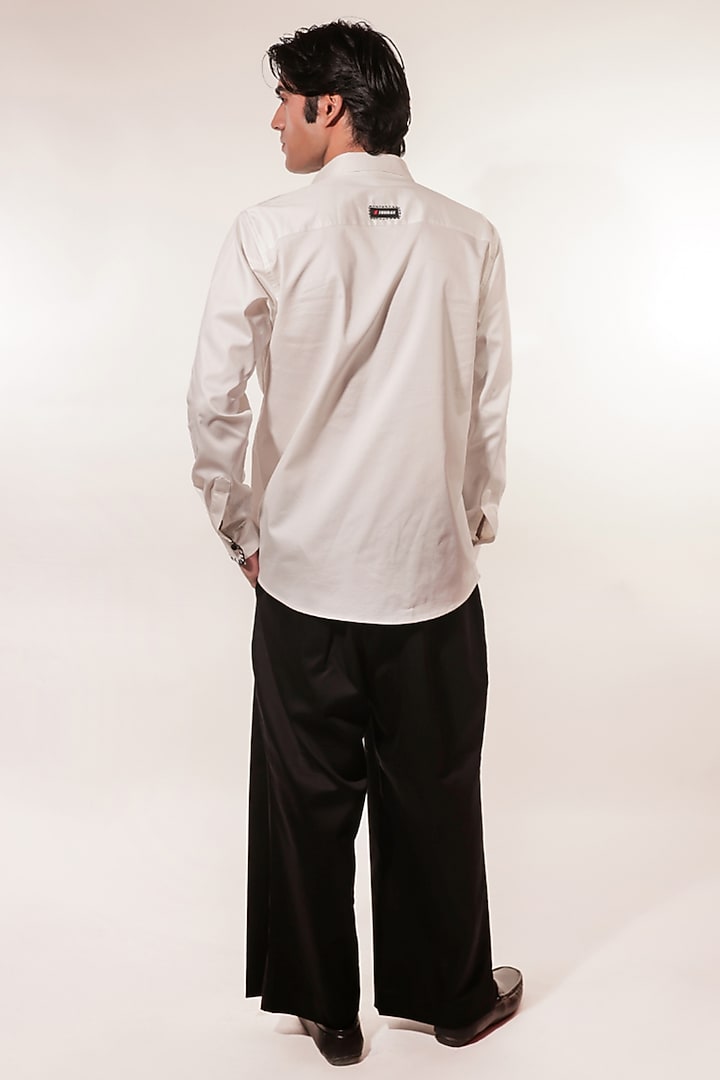 White Cotton Lycra Hand Embroidered Party Wear Shirt by Jubinav Chadha Men at Pernia's Pop Up Shop