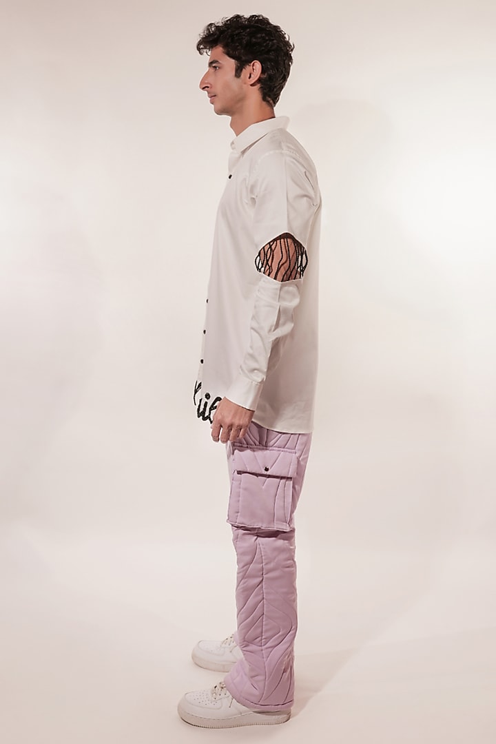 White Cotton Lycra Hand Embroidered Wedding Shirt by Jubinav Chadha Men at Pernia's Pop Up Shop