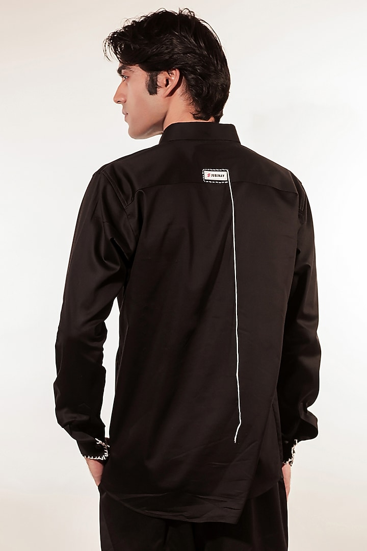 Black Cotton Lycra Hand Embroidered Party Wear Shirt by Jubinav Chadha Men at Pernia's Pop Up Shop