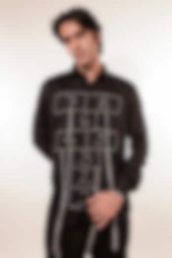 Black Cotton Lycra Hand Embroidered Shirt by Jubinav Chadha Men