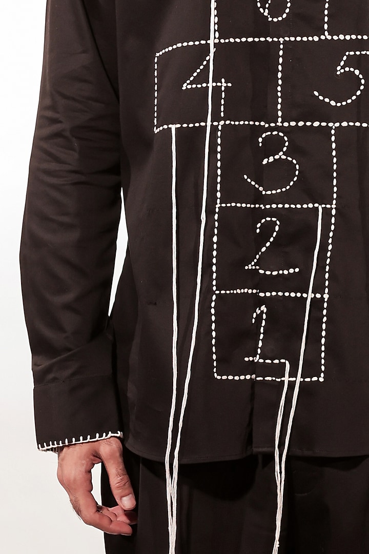 Black Cotton Lycra Hand Embroidered Party Wear Shirt by Jubinav Chadha Men at Pernia's Pop Up Shop