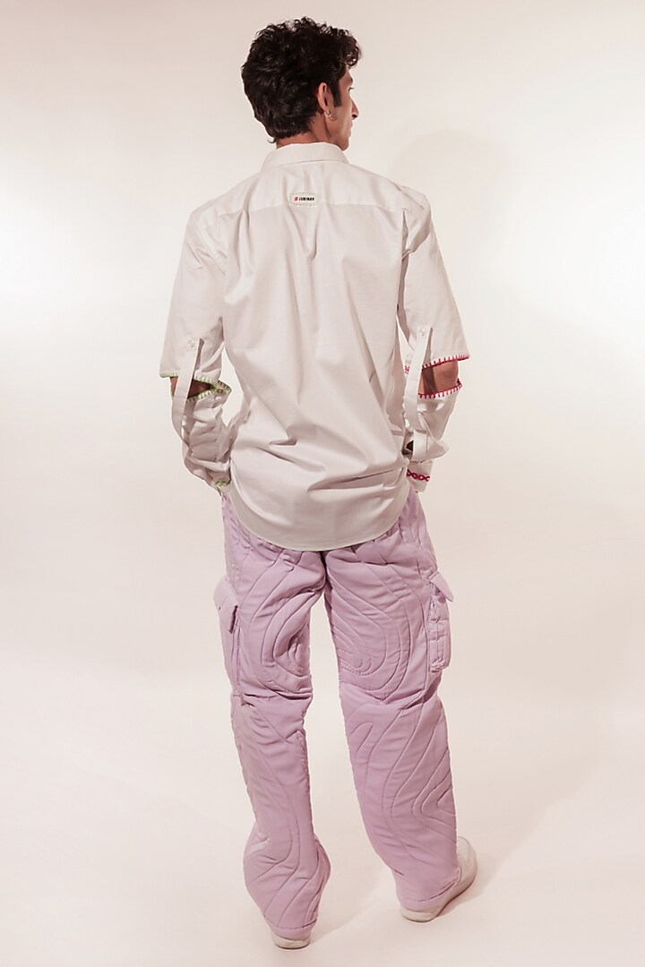 White Cotton Lycra Hand Embroidered Wedding Shirt by Jubinav Chadha Men at Pernia's Pop Up Shop