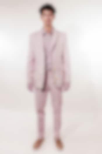 Purple Linen & Tissue Hand Embroidered Blazer Set by Jubinav Chadha Men