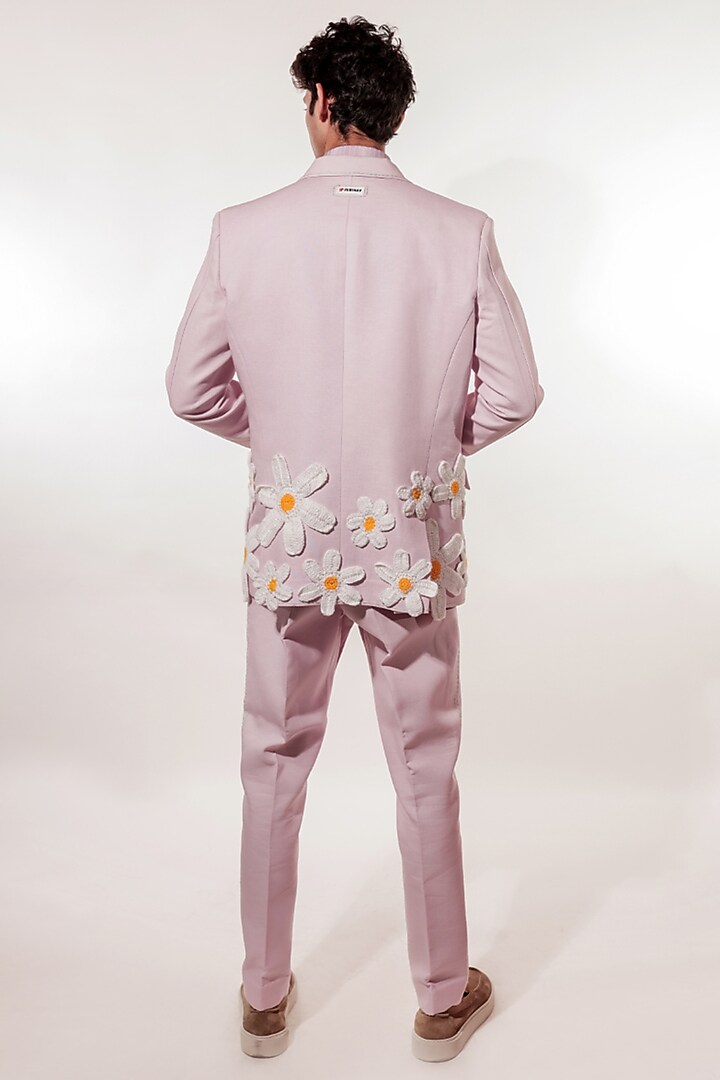 Purple Linen & Tissue Hand Embroidered Blazer Set by Jubinav Chadha Men at Pernia's Pop Up Shop