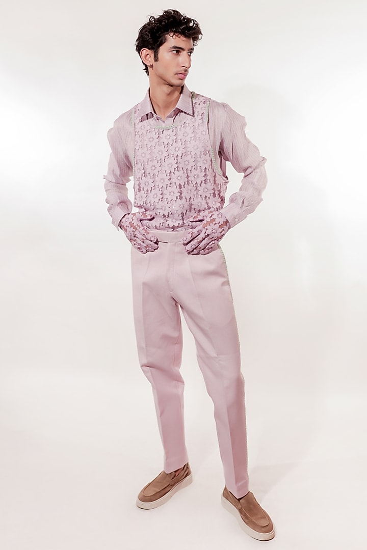 Purple Linen & Tissue Hand Embroidered Blazer Set by Jubinav Chadha Men at Pernia's Pop Up Shop