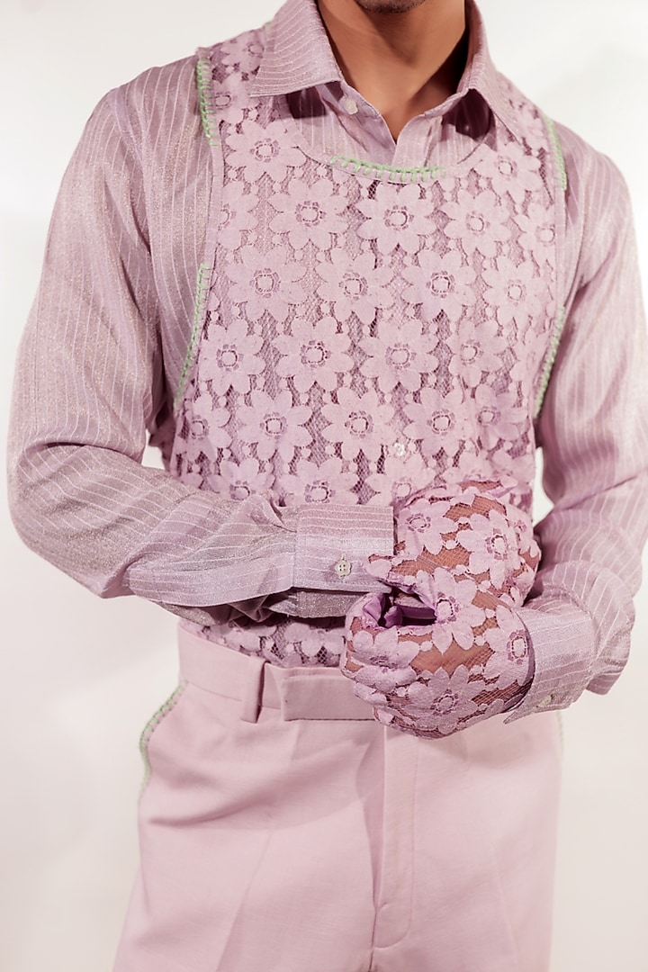 Purple Linen & Tissue Hand Embroidered Blazer Set by Jubinav Chadha Men at Pernia's Pop Up Shop
