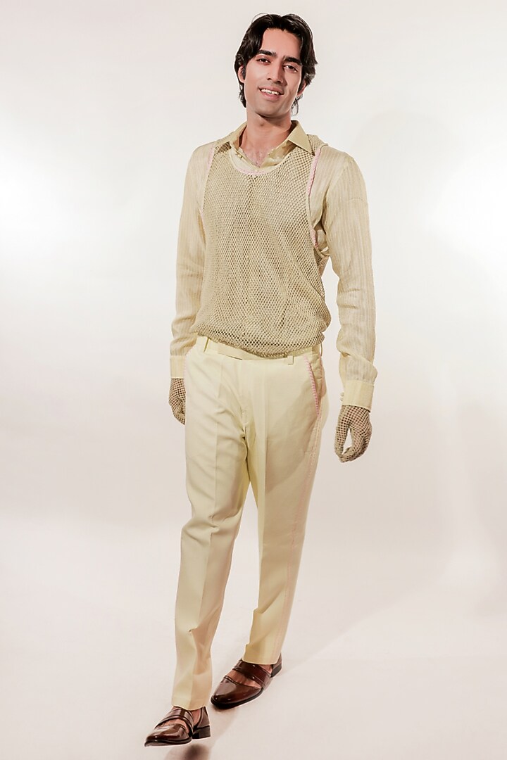 Green Linen & Tissue Hand Embroidered Blazer Set by Jubinav Chadha Men at Pernia's Pop Up Shop