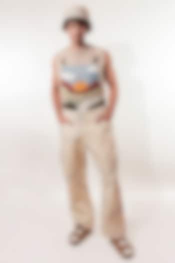Cream Linen & Suede Patchwork Dungaree by Jubinav Chadha Men