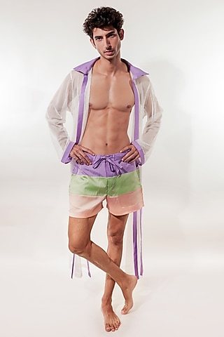 Multi-Colored Mesh & Taffeta Co-Ord Set by Jubinav Chadha Men