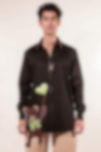 Black Cotton Lycra Patchwork Shirt by Jubinav Chadha Men