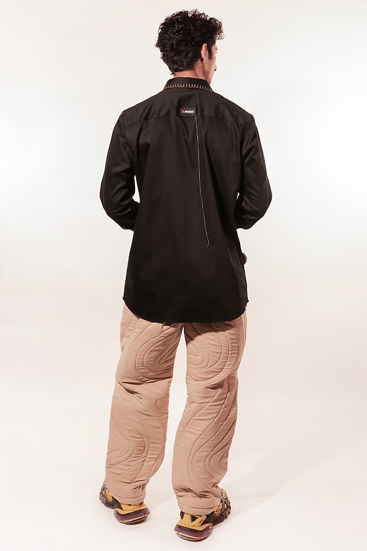 Black Cotton Lycra Patchwork Wedding Shirt by Jubinav Chadha Men at Pernia's Pop Up Shop