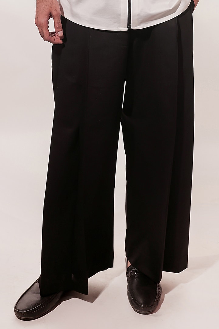 Black Cotton Lycra Trousers by Jubinav Chadha Men at Pernia's Pop Up Shop