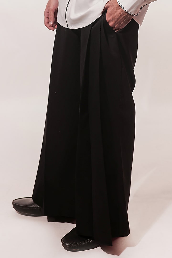 Black Cotton Lycra Trousers by Jubinav Chadha Men at Pernia's Pop Up Shop