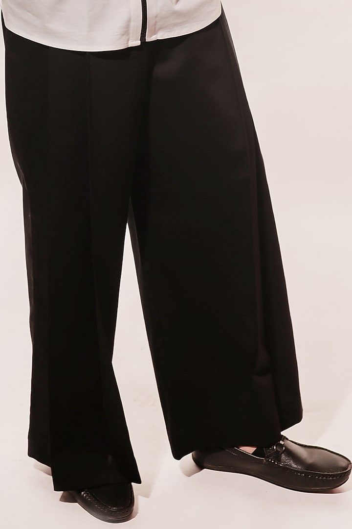 Black Cotton Lycra Trousers by Jubinav Chadha Men at Pernia's Pop Up Shop