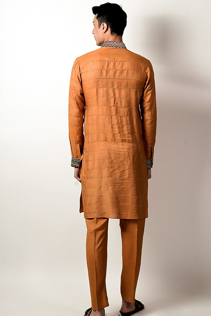 Mustard Embroidered Kurta Set by Jubinav Chadha Men at Pernia's Pop Up Shop