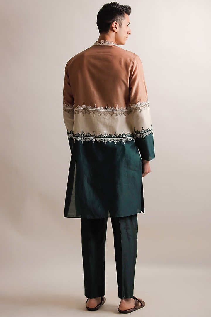 Multi-Coloured Silk Chanderi Color-Block Kurta Set by Jubinav Chadha Men at Pernia's Pop Up Shop