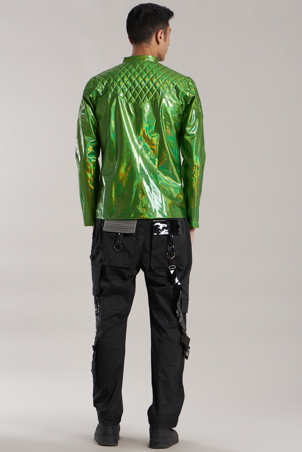 Green Polyester Jacket by Jubinav Chadha Men at Pernia s Pop Up Shop