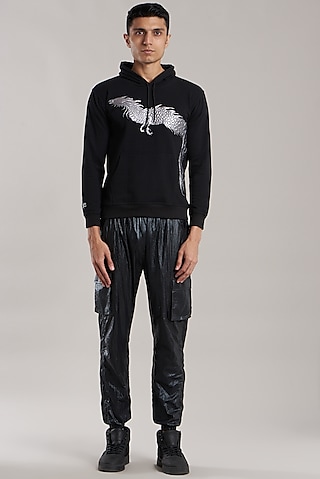 Black Cotton Jersey & Cotton Patchwork Quilted Sweatshirt by Jubinav Chadha Men