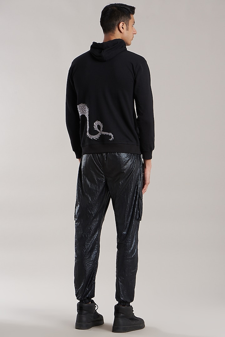 Black Cotton Jersey & Cotton Patchwork Quilted Sweatshirt by Jubinav Chadha Men at Pernia's Pop Up Shop