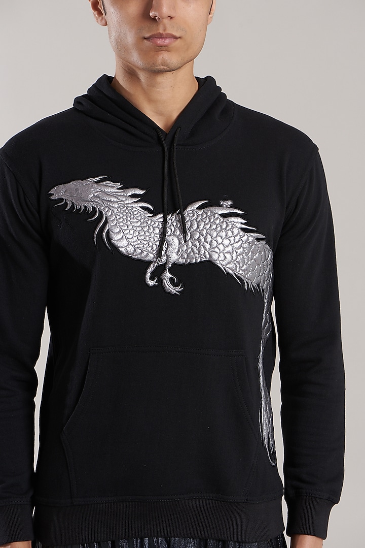 Black Cotton Jersey & Cotton Patchwork Quilted Sweatshirt by Jubinav Chadha Men at Pernia's Pop Up Shop