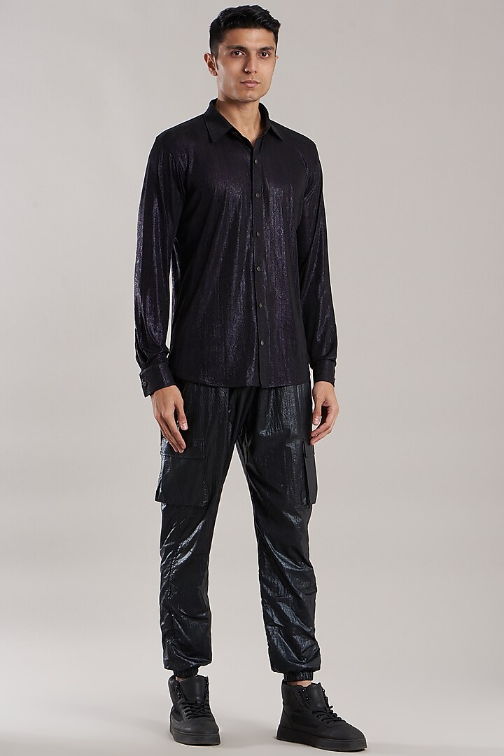 Black & Purple Georgette Shirt by Jubinav Chadha Men
