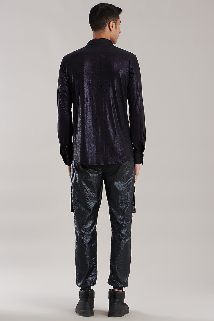 Black & Purple Georgette Party Wear Shirt by Jubinav Chadha Men at Pernia's Pop Up Shop