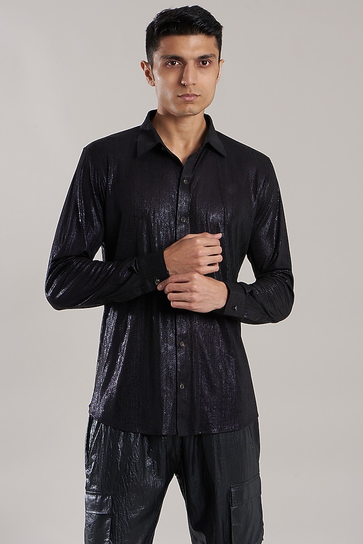 Black & Purple Georgette Party Wear Shirt by Jubinav Chadha Men at Pernia's Pop Up Shop