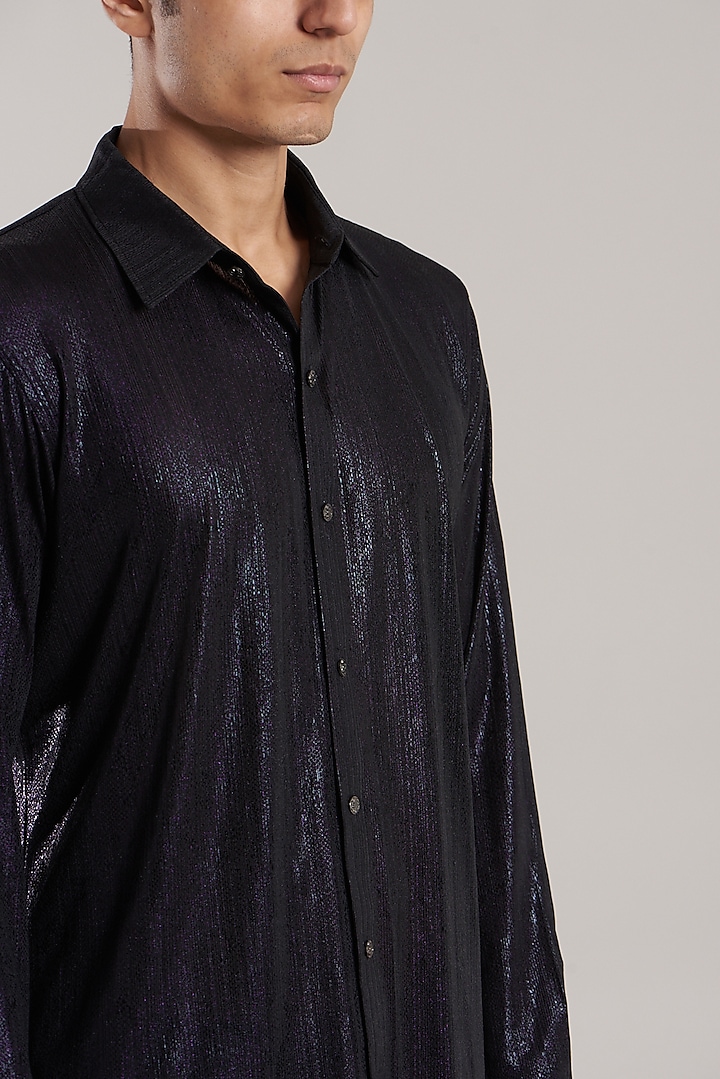 Black & Purple Georgette Party Wear Shirt by Jubinav Chadha Men at Pernia's Pop Up Shop