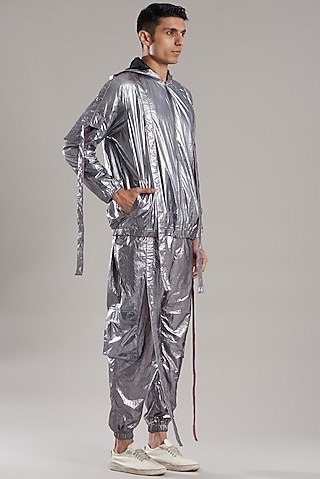 Silver Metallic Jacket by Jubinav Chadha Men