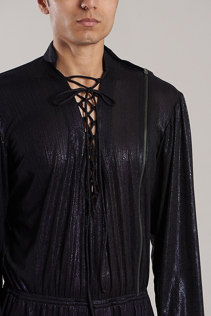 Black & Purple Lycra Jumpsuit by Jubinav Chadha Men at Pernia's Pop Up Shop