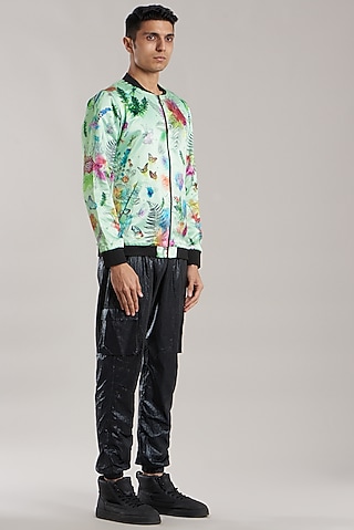 Mint Green Printed Jacket by Jubinav Chadha Men