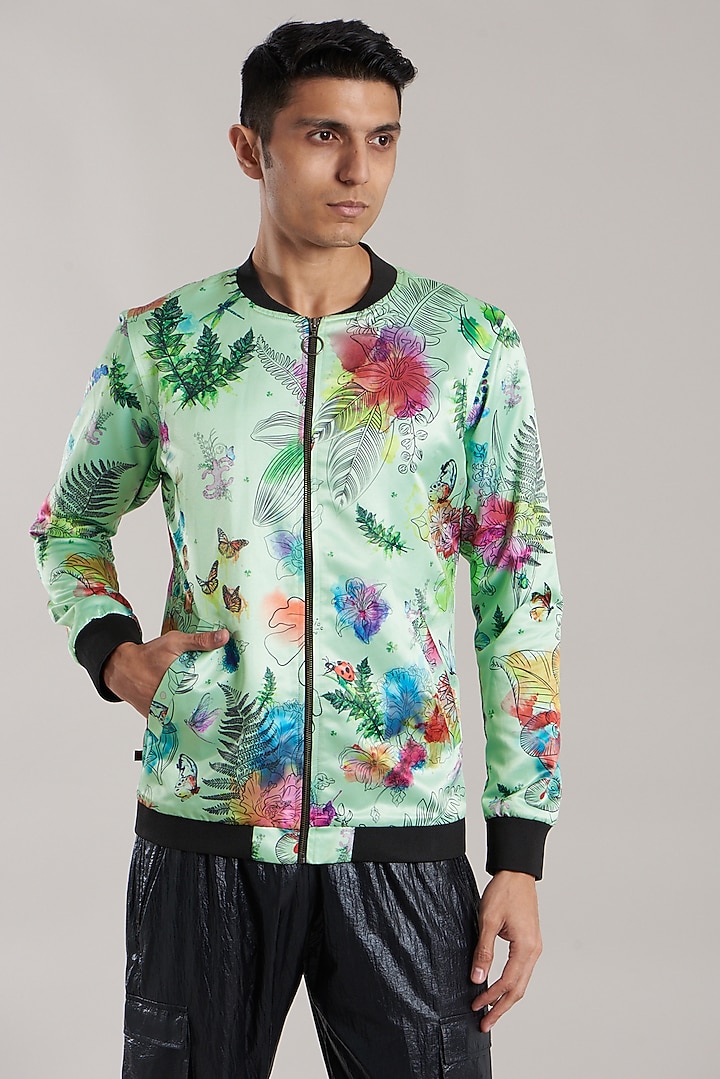 Mint Green Printed Jacket by Jubinav Chadha Men at Pernia's Pop Up Shop