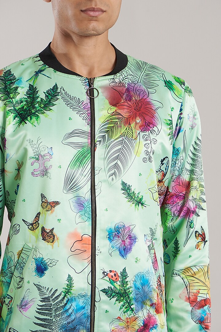 Mint Green Printed Jacket by Jubinav Chadha Men at Pernia's Pop Up Shop