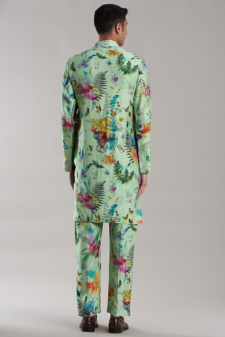 Mint Green Cotton & Silk Printed Kurta Set by Jubinav Chadha Men at Pernia's Pop Up Shop