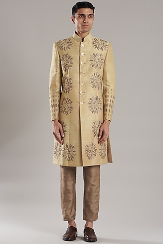 Pastel Green Embroidered Sherwani by Jubinav Chadha Men