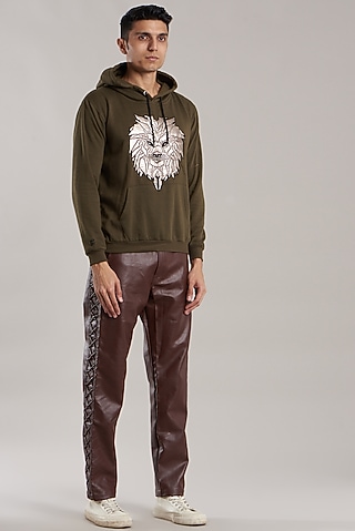 Army Green Cotton Jersey Quilted Motif Sweatshirt by Jubinav Chadha Men