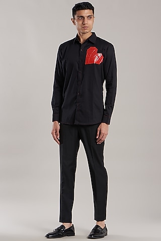 Black Cotton Shirt by Jubinav Chadha Men