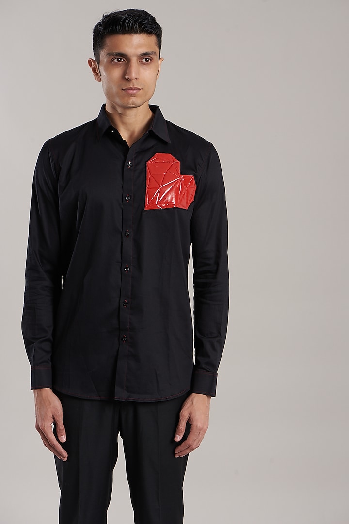 Black Cotton Party Wear Shirt by Jubinav Chadha Men at Pernia's Pop Up Shop