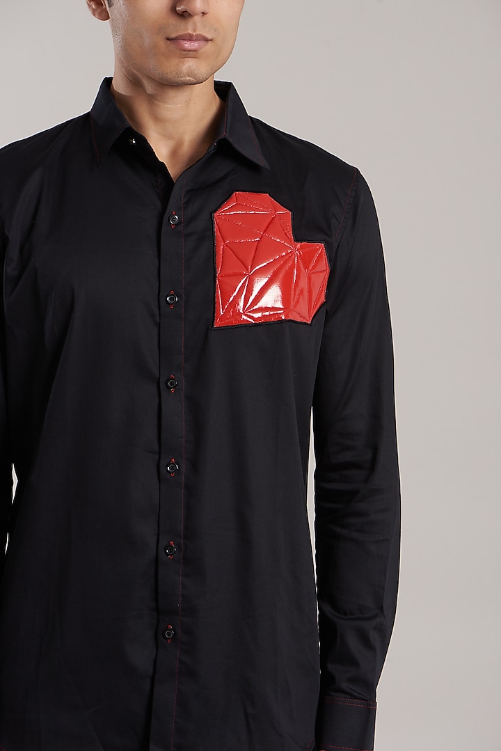 Black Cotton Party Wear Shirt by Jubinav Chadha Men at Pernia's Pop Up Shop
