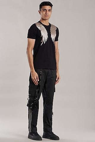 Black Cotton T-Shirt by Jubinav Chadha Men