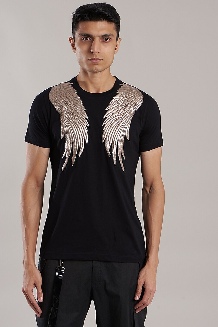 Black Cotton T-Shirt by Jubinav Chadha Men at Pernia's Pop Up Shop