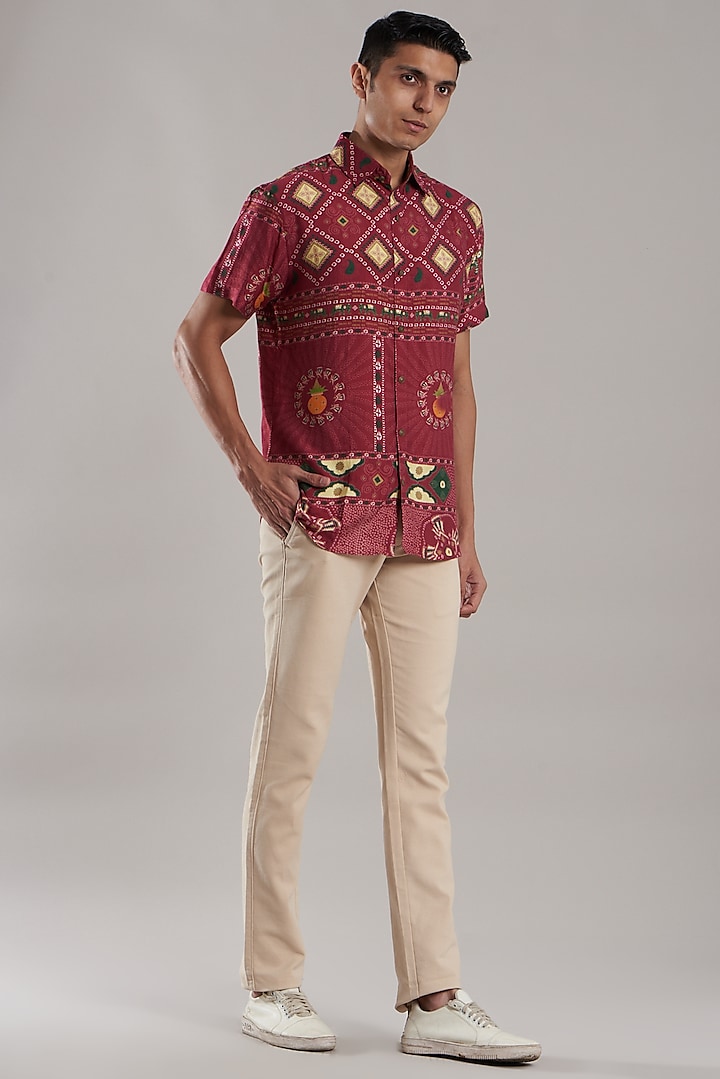 Red Printed Shirt by Jubinav Chadha Men