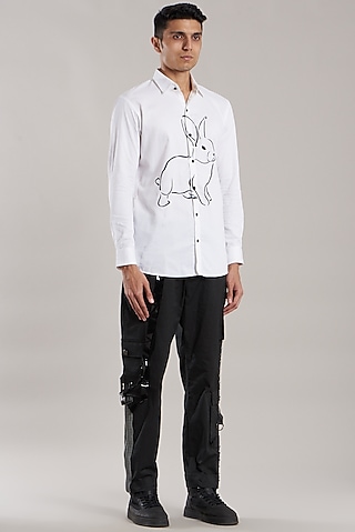 White Shirt With Embroidery by Jubinav Chadha Men