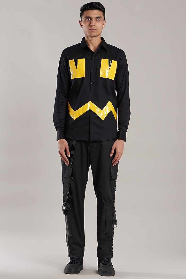 Black Party Wear Shirt With Embroidery by Jubinav Chadha Men at Pernia's Pop Up Shop