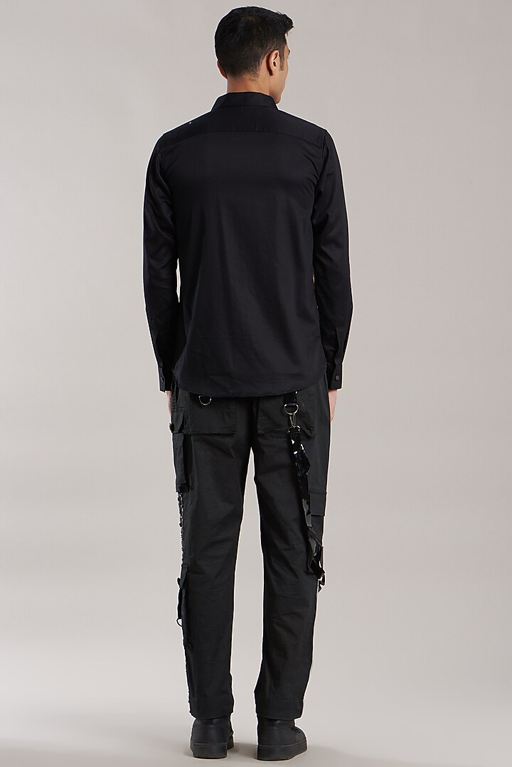Black Party Wear Shirt With Embroidery by Jubinav Chadha Men at Pernia's Pop Up Shop