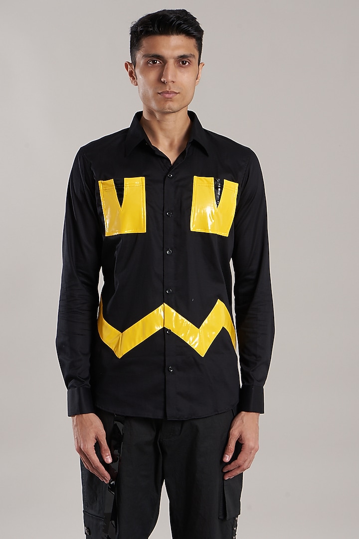 Black Party Wear Shirt With Embroidery by Jubinav Chadha Men at Pernia's Pop Up Shop