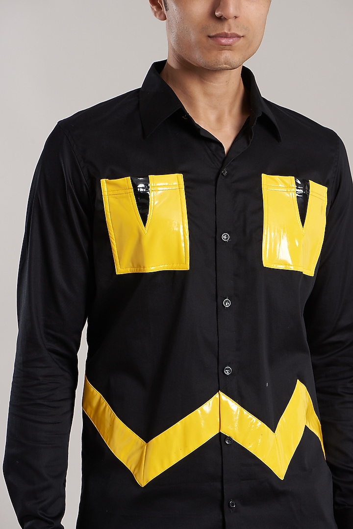 Black Party Wear Shirt With Embroidery by Jubinav Chadha Men at Pernia's Pop Up Shop