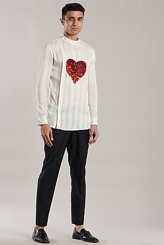 White Hand Embroidered Shirt by Jubinav Chadha Men