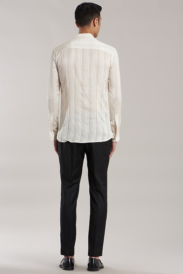 White Hand Embroidered Party Wear Shirt by Jubinav Chadha Men at Pernia's Pop Up Shop