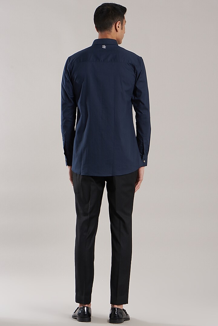 Navy Blue Embroidered Party Wear Shirt by Jubinav Chadha Men at Pernia's Pop Up Shop